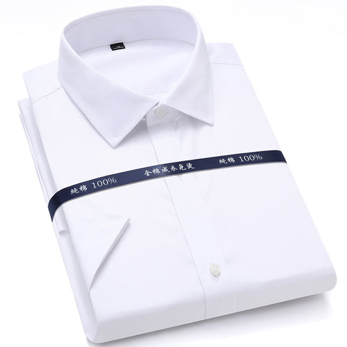 Summer Non Iron Pure Cotton Mens Formal Dress Shirts White Short Sleeve Business Office High Quality Regular Fit Male Shirt