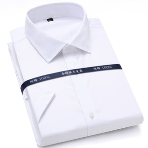 Summer Non Iron Pure Cotton Mens Formal Dress Shirts White Short Sleeve Business Office High Quality Regular Fit Male Shirt