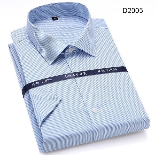 Summer Non Iron Pure Cotton Mens Formal Dress Shirts White Short Sleeve Business Office High Quality Regular Fit Male Shirt