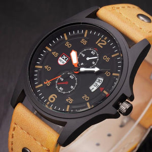 Men's Leather Band Watches Military Sport Analog Quartz Date Wrist Watch