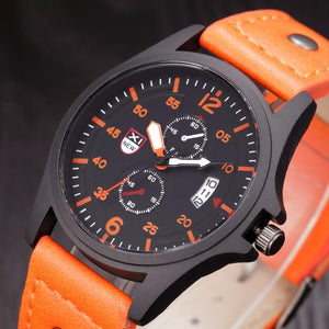 Men's Leather Band Watches Military Sport Analog Quartz Date Wrist Watch