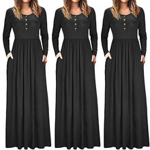 Load image into Gallery viewer, Women&#39;s Autumn Casual Long Sleeve O-Neck Solid Dress Pocket Button Dress