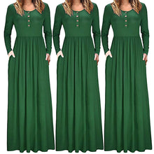 Load image into Gallery viewer, Women&#39;s Autumn Casual Long Sleeve O-Neck Solid Dress Pocket Button Dress