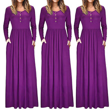 Load image into Gallery viewer, Women&#39;s Autumn Casual Long Sleeve O-Neck Solid Dress Pocket Button Dress