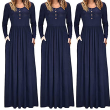 Load image into Gallery viewer, Women&#39;s Autumn Casual Long Sleeve O-Neck Solid Dress Pocket Button Dress