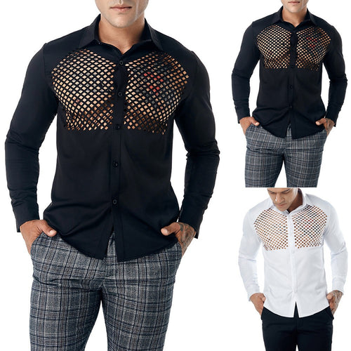 Fashion Men's Autumn Casual Shirts Long Sleeve Shirt Hollow Shirt  Top Blouse