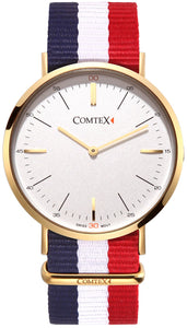 COMTEX Mens Nylon Watch Swiss Analog Quartz with Vibrant Multicolored Nylon Band White Dial (Rose Gold)