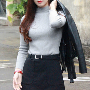 Women Knit Sweater Pullover Jumper Turtleneck Long Sleeve High Elastic Solid Slim Knitted Tops