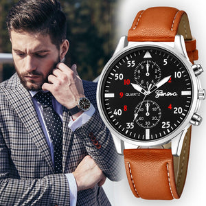 Fashion Men's Leather Military Alloy Analog Quartz Wrist Watch Business Watches