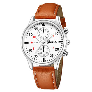 Fashion Men's Leather Military Alloy Analog Quartz Wrist Watch Business Watches